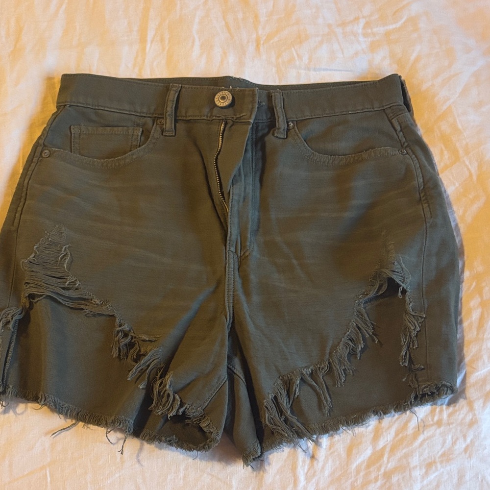 AE olive green highest rise mom short